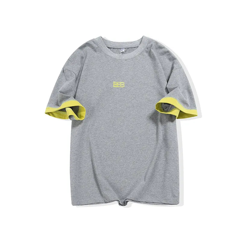 Casual Two Colours Flip Sleeve Sports T-Shirt